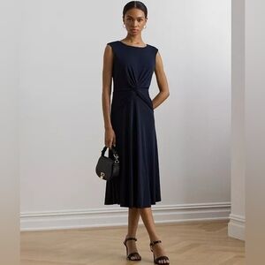 Lauren Ralph Lauren  Twist-Front Cap-Sleeve Stretch Jersey Dress Black Sz 4 New